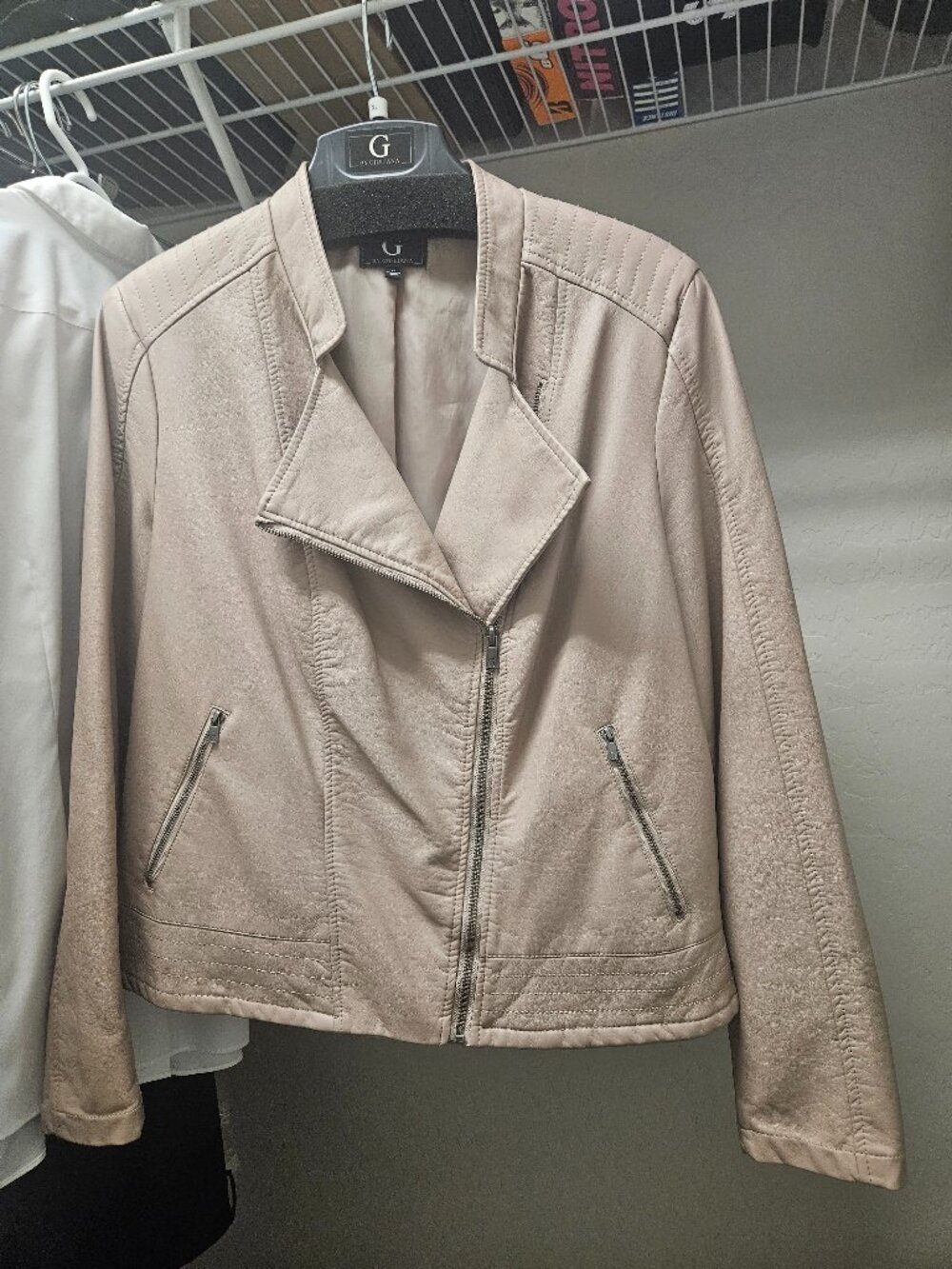 G by Giuliana Faux Leather Moto Jacket - Blush - Size XL